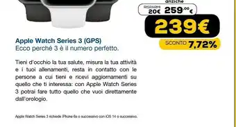 Euronics Watch series 3 gps, 42mm in alluminio argento con cinturino sport bianco offerta