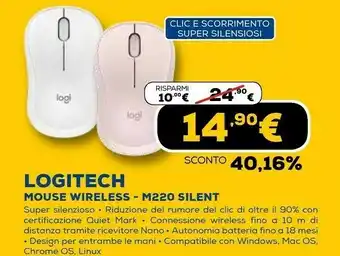 Euronics M220 silent mouse ambidestro rf wireless ottico 1000 dpi offerta