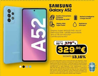 Euronics Galaxy a52 4g a52 128 gb display 6.5” fhd+ super amoled awesome blue offerta