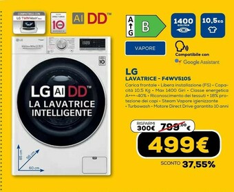 Euronics F4wv510s0e lavatrice caricamento frontale 10,5 kg 1360 giri/min b bianco offerta