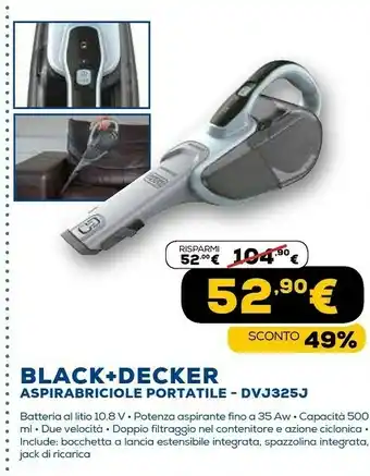Euronics Black & decker dvj325j aspiratore portatile senza sacchetto melanzana, titanio offerta
