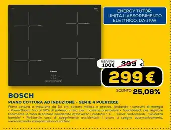 Euronics Serie 4 pue611bf1e piano cottura nero da incasso a induzione 4 fornello(i) offerta