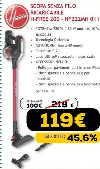 Euronics H-free 200 hf222mh 011 nero senza sacchetto offerta