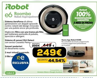 Euronics Roomba e6 aspirapolvere robot senza sacchetto beige, nero offerta