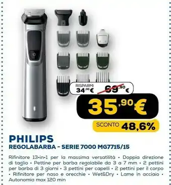 Euronics Multigroom series 7000 mg7715/13 tagliacapelli nero, argento offerta