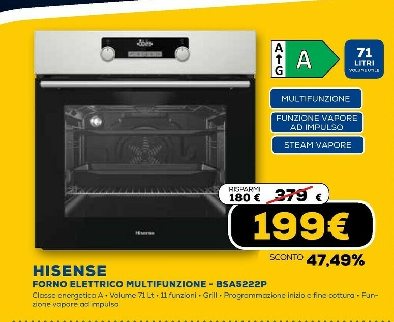 Bsa5222ax forno forno elettrico 71 l nero, acciaio inossidabile a offerta  di Euronics