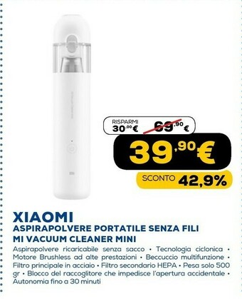 Euronics Mi vacuum cleaner mini senza sacchetto bianco offerta
