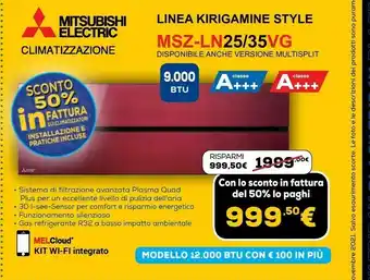 Euronics Mitsubishi electric climatizzazione msz-ln25/35vg offerta