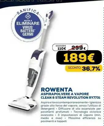 Euronics Ry7731 clean & steam revolution, scopa lavapavimenti a vapore, aspira e igienizza contemporaneamente, elimina germi e batteri offerta