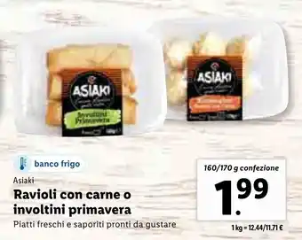 Lidl Asiaki Ravioli con carne o involtini primavera 160/170g offerta