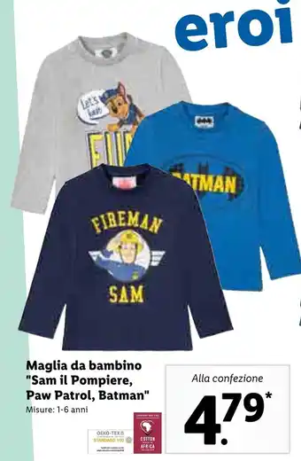 Lidl Maglia da bambino "Sam il Pompiere, Paw Patrol, Batman" offerta