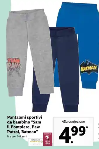 Lidl Pantaloni sportivi da bambino '"Sam il Pompiere, Paw Patrol, Batman" offerta