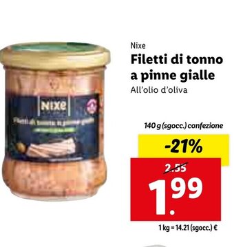 Lidl Nixe Filetti di tonno a pinne gialle 140g offerta