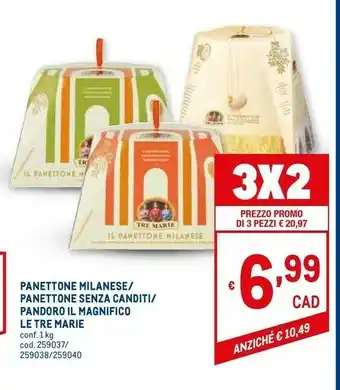 Metro Panettone milanese senza canditi 1000 g(ml) offerta