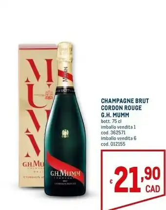 Metro G.h.mumm champagne brut cordon rouge 750 ml offerta