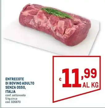 Entrecote di bovino adulto senza osso,