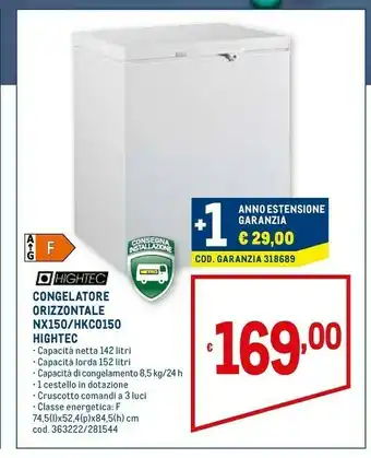 Metro Hightec congelatore orizzontale nx150/hkc0150 hightec offerta