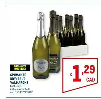 Metro Valmarone spumante dry 750 ml offerta
