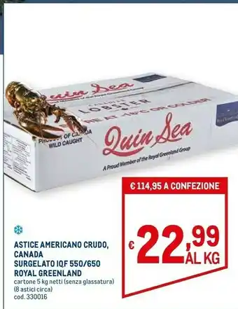 Metro Royal greenland astice americano crudo, canada surgelato iqf offerta