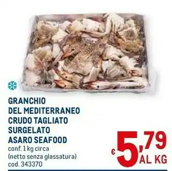 Metro Granchio del mediterraneo crudo tagliato surgelato asaro seafood offerta