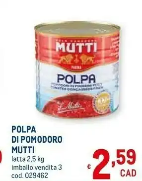 Metro Polpa di pomodoro latta 2.5 kg offerta