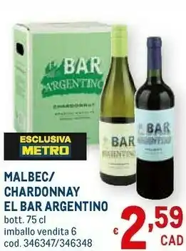 Metro El bar argentino chardonnay 750 ml offerta