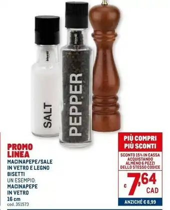 Metro Macina pepe/sale in vetro e legno offerta