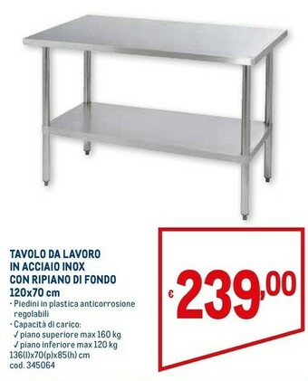Metro Tavolo da lavoro in acciaio inox con ripiano di fondo offerta