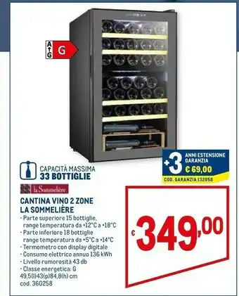 Metro La sommeliere cantina vino 2 zone offerta