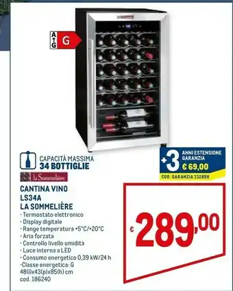 Metro La sommelière ls34a cantina vino libera installazione nero, acciaio inossidabile 34 bottiglia/bottiglie a offerta