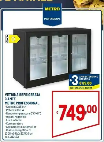 Metro Metro professional vetrina refrigerata 3 ante 315 l offerta