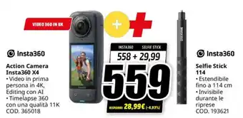 MediaWorld Action Camera Insta360 X4 + Selfie Stick 114 offerta