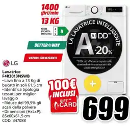 MediaWorld LG Lavatrice F4R3013NSWB offerta