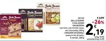 Spazio Conad Fette belle buone 5 colazioni galbusera  con fichi, con mirtilli rossi, con cioccolato, -cracker integrali  avena e mix offerta