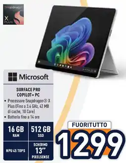 Unieuro Microsoft SURFACE PRO COPILOT + PC offerta