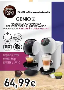 Unieuro NESCAFE Dolce Gusto MACCHINA AUTOMATICA PER ESPRESSI E ALTRE BEVANDE IN CAPSULA offerta