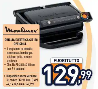 Unieuro Moulinex GRIGLIA ELETTRICA G17178 OPTIGRILL + offerta