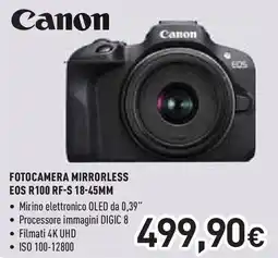 Unieuro Canon Fotocamera mirrorless EOS R100 RF-S 18-45MM offerta