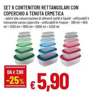 Famila Superstore Set 6 contenitori rettangolari con coperchio a tenuta ermetica offerta