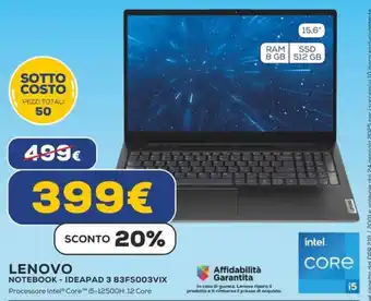 Euronics LENOVO NOTEBOOK - IDEAPAD 3 83FS003VIX offerta