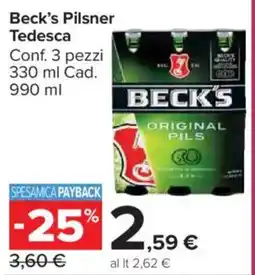 Carrefour Market Beck's Pilsner Tedesca offerta