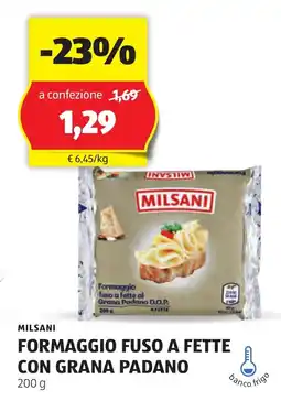 ALDI Milsani formaggio fuso a fette con grana padano offerta