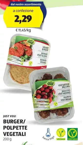 ALDI Just veg! burger/ polpette vegetali offerta