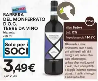 Coop Superstore Barbera del monferrato d.o.c. terre da vino frizzante, offerta