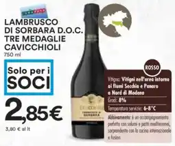 Coop Superstore Lambrusco di sorbara d.o.c. tre medaglie cavicchioli offerta