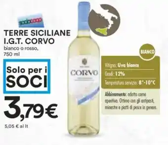 Coop Superstore Terre siciliane i.g.t. corvo bianco o rosso, offerta