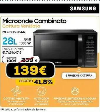Euronics Mc28h5015ak forno a microonde superficie piana microonde combinato 28 l 900 w nero offerta