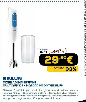 Euronics Mixer ad immersione multiquick 3 mq3000 smoothie plus offerta