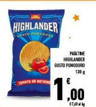 Conad City Highlander patatine gusto pomodoro offerta