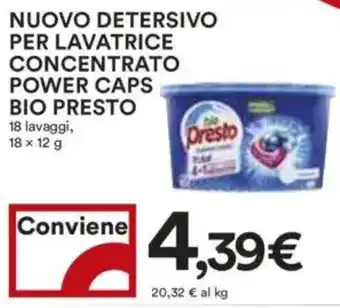 Coop Superstore Nuovo detersivo per lavatrice concentrato power caps bio presto 18 lavaggi, offerta